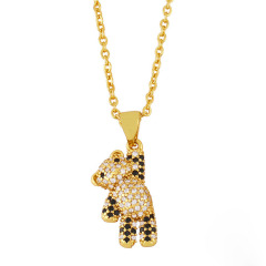 NZ1219 popular 18k gold plated brass colored CZ diamond mirco pave charms teddy bear moon Pendant Necklaces