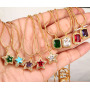NZ1136  Dainty Bling Jewelry Gold Plated Big Zircon CZ Diamond Star Rectangle Pendant Chain Statement Necklace