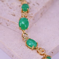 BN5353 natural jade stone 18k gold plated women's green jade bracelet