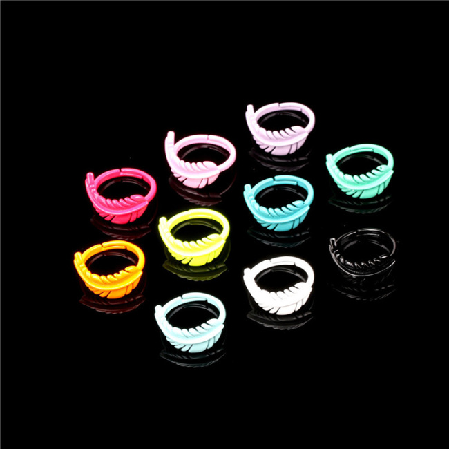 RA1023 Hot Fashion Neon Enamel Rainbow Colored Brass Meta feather Stackable Rings for Ladies