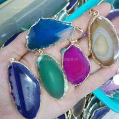 JF6695 Wholesale gold electroplated druzy agate slice pendant