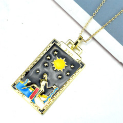 NM1238 Hiphop Jewelry 18K Gold Plated Enamel Rainbow Sun Crescent Moon and Star Celestial Tarot Pendant Chain Necklace