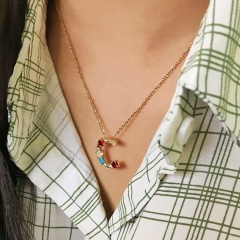 Brass 18k Gold Plated Jewelry A M 26 Rainbow Color Zircon Diamond Initial Letter Pendant Necklace Carta Joyas Collar