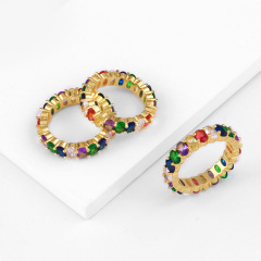 RM1058 Chic Rainbow Oval Cubic Zirconia CZ Micro Pave Rings for Ladies