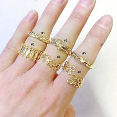 RM1187 Dainty Delicate  Minimalist Gold Plated Rope Twisted Link Curb Cuban Star Stack Rings for Ladies