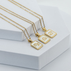 NS1237 High Quality Gold Plated Stainless Steel White Shell Horoscope Pendant Chain Zodiac Rectangle Necklace Jewelry for Women