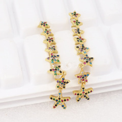 EC1473 Boho Style CZ Earrings, Women's Rainbow Diamond CZ Heart Star Charm Dangle Crawl Earrings,Beautiful Jewelry For Girls