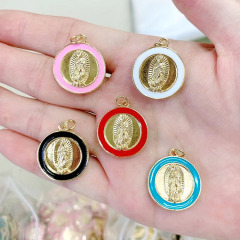 JS1588 18k Gold Plated brass metal rainbow enamel Jesus the mother virgin of Mary charms Pendant