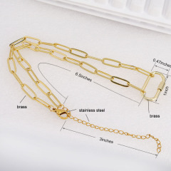 NZ1073 Dainty Jewelry Chic Gold Cubic Zirconia CZ Micro Pave Carabiner Clasp Buckle Lock Pendant Paper Clip Chain Necklace