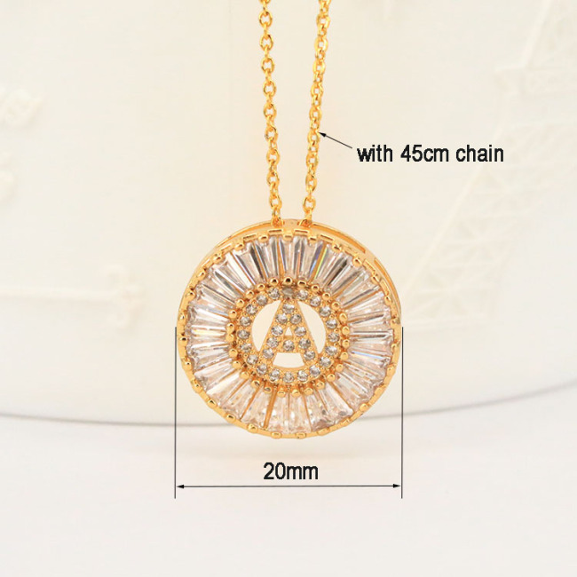 NZ1006 Skin Friendly Brass White Cubic Zirconia Diamond 26 Alphabet Initial Letter Charm Pendant Necklaces for Women