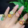 RA1052 High Quality New 18k Gold Plated Chunky Colorful Enamel Rainbow Sunflower SmileyThick Band Open Rings