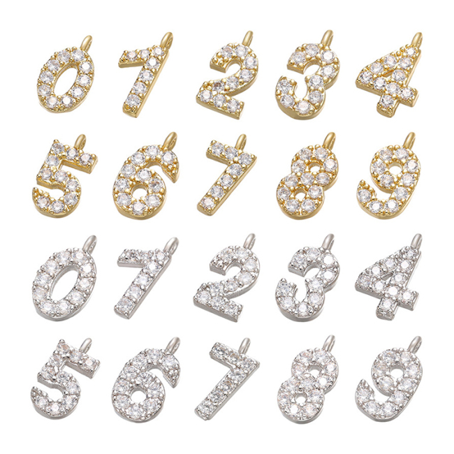 CZ8100 Dainty minimalist Small Clear CZ digits number Charm,Tiny mini Cubic Zirconia Arabic numerals Charm