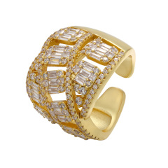 RM1238 fashion Brass Metal CZ diamond micro pave adjustable big link cuff Rings