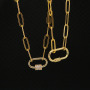 NZ1073 Dainty Jewelry Chic Gold Cubic Zirconia CZ Micro Pave Carabiner Clasp Buckle Lock Pendant Paper Clip Chain Necklace