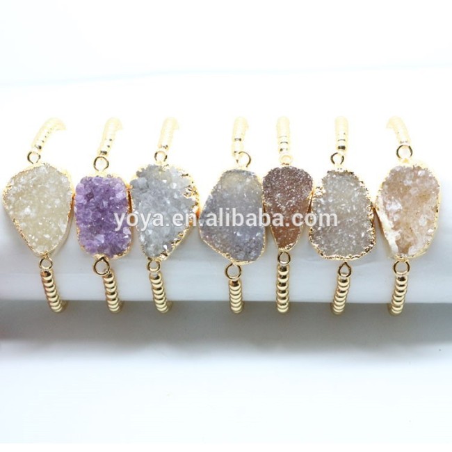 BRH1207 Trendy Tiny Gold Metal Beaded Sparkly Agate Druzy bangle bracelet for women