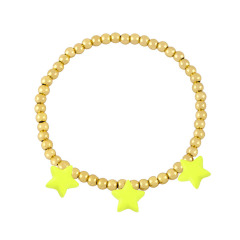 BM1066 4MM Gold Beads Beaded Elastic Bracelet with Multi Colored Enamel Star Charm for Ladies Women
