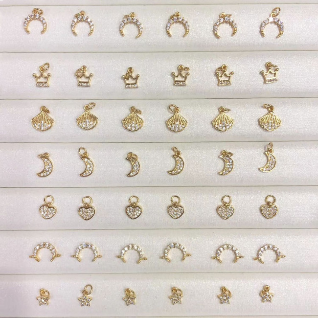 CZ7908 Dainty Mini Minimal Cubic Zirconia Diamond CZ Micro Pave Crescent Heart Bracelet Charms