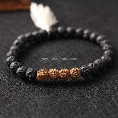 BRT0974 Hand made black lava and rudraksha beaded bracelet with tassel, natural black gemstone bracelet for men BRT0974 Hand made black lava and rudraksha beaded bracelet with tassel, natural black gemstone bracelet for men
