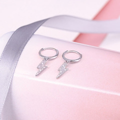 EI1002 Popular Dainty Gold Plated 925 Sterling Silver Jewelry CZ Micro Pave Thunder Lightning Bolt Dangle Charm Huggie Earrings
