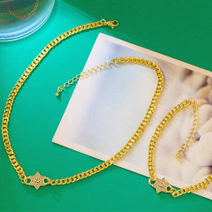 S11084 Wholesale gold plated cz diamond micro pave gemstone star round flower bracelet necklace jewelry set