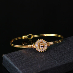 BA009 18k Gold Plated Cubic Zirconia Diamond 26 Alphabet Letter Handmade Bangles A-Z Initial Bangle Bracelet for Women Gifts