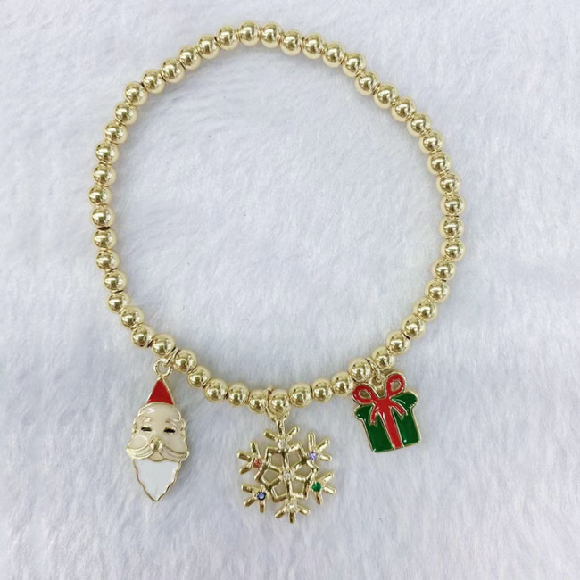 BM1075 christmas small gift 4mm Tiny gold ball beaded Christmas Tree Santa Claus Charms bracelets