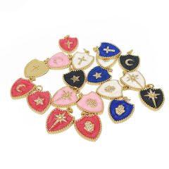 18k Gold Plated Micro Pave CZ North Star Cross Hamsa Hand Crescent Moon On Enamel Multi Colored Colorful Shield Shape Pendants