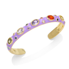 BC2058 Trendy jewelry 18K Gold Plated Enamel Multi Colored Oval CZ Micro Pave Cuff Bangle for Women Ladies