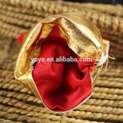BP0705 Fashion Gold and Red Jewelry Velvet Pouches Gift Bags, Drawstring Gift Bag Pouches