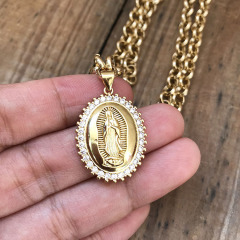 NZ1056 CZ Micro Pave Virgin Mary Necklace & Chain Gold Plated Women/Men Christian Jewelry Medal Pendant Necklace,