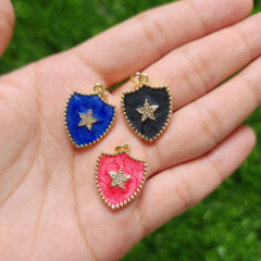 CZ8398 Gold Plated cz diamond pave enamel shield star charms Pendant gift for lady