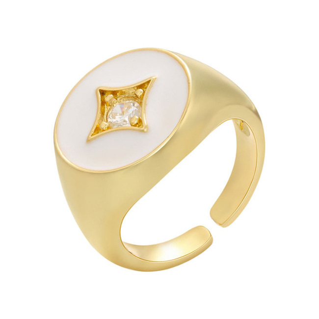 RM1241 gold plated Brass Metal Rainbow enamel CZ diamond micro pave adjustable cuff Rings
