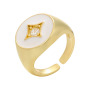 RM1241 gold plated Brass Metal Rainbow enamel CZ diamond micro pave adjustable cuff Rings