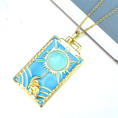 NM1238 Hiphop Jewelry 18K Gold Plated Enamel Rainbow Sun Crescent Moon and Star Celestial Tarot Pendant Chain Necklace