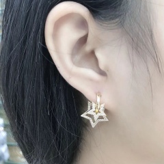 EC1428 Popular Dainty CZ Micro Pave Double Geometric Triangle Circle Square Star Dangle Charm Huggie Earrings