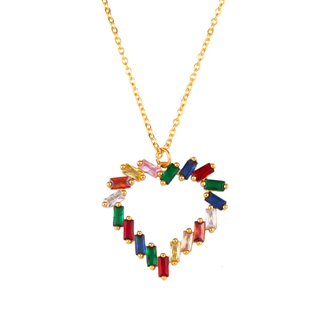 NZ1212 Tiny Mini chain rainbow CZ diamond mirco pave heart charms Pendant Necklaces for Women