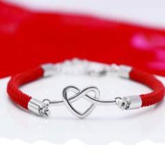 BM1011 brass silver plated bracelet heart shape red rope bracelet for women