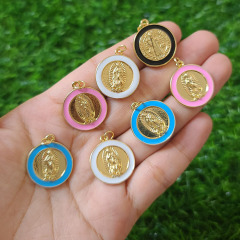 JS1588 18k Gold Plated brass metal rainbow enamel Jesus the mother virgin of Mary charms Pendant JS1588 18k Gold Plated brass metal rainbow enamel Jesus the mother virgin of Mary charms Pendant