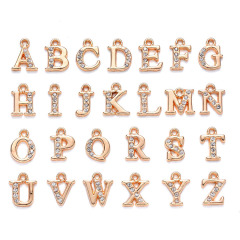 JS1309 Small Gold Silver Plated Rhinestone Crystal Pave Letter Initial Alphabet Charms
