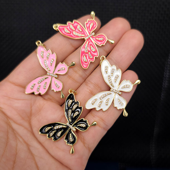 CZ8406 Gold Plated CZ diamond pave colored butterfly enamel charms Pendant