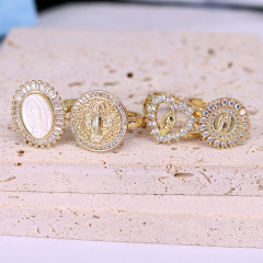 RM1271 Dainty 18k gold plated cz pave dainty cz micro pave Saint Virgin Mary Jesus Christian rings for women