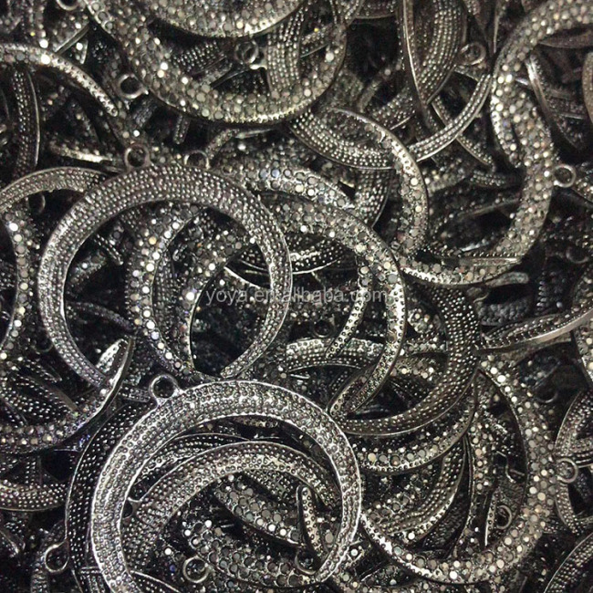 JF7215 Bling Jewelry Supplies Gunmetal Hematite Crystal Pave Crescent Moon Pendants for Jewelry making