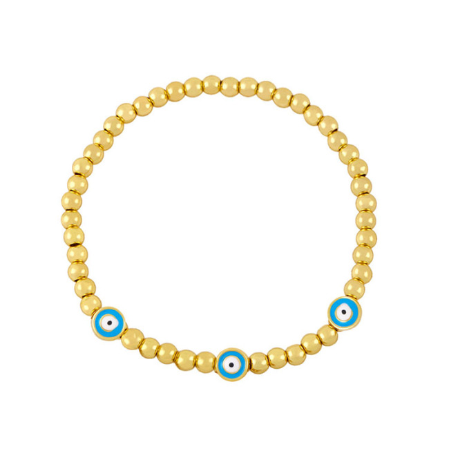 BM1056 Chic Tiny Gold Beaded White Shell Colorful Enamel Evil Eyes Beaded Elastic Bracelets for Ladies