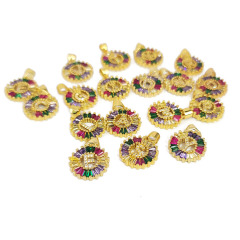 CZ7708 18K Gold Plated Personalized Rainbow CZ Paved Alphabet Letter Initial Charm Pendant with Baguette CZ Stones