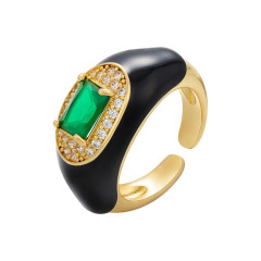 RM1242 gold plated Brass Metal Rainbow enamel CZ diamond micro pave big gemstone adjustable cuff Rings