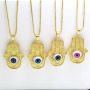 NM1210 Fashion Gold Plated Rainbow Evil Eyes Hamsa Hand Pendant Chain Necklaces for Women 2021