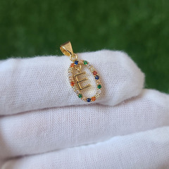 CZ8497 Fashion Dainty Rainbow Oval Initial gold plated CZ micro pave letter Charm pendant; Cubic zirconia initial Charm Pendant