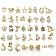 CZ8518 Dainty Mini Small 14k Gold CZ Butterfly Star Bracelet Charm,Tiny Little Cubic Zirconia Moon Heart DIY Charms