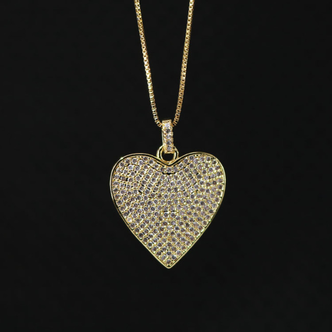 NZ1063 New Diamond Jewelry Chic Cubic Zirconia CZ Micro Pave Love Heart Pendant Chain Necklace
