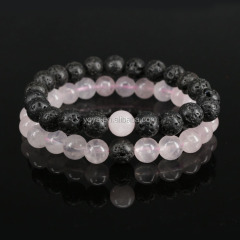 BRY1612 Unique mix lava and rose quartz beads ,lover double round beaded couple friendship bracelet